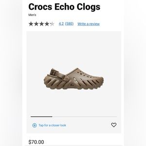 Crocs Echo Clogs, Unisex, Men’s Size 10 & Women’s Size 12. Color: Beige/Khaki